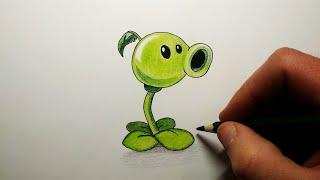 Как нарисовать Горохострел из игры Plants vs Zombies | Peashooter drawing