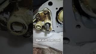 Bad shift shaft oil seal on a Torque Master gearcase. @OutboardMadness #outboardmadness