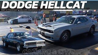 Dodge Hellcat vs Camaro & Civic Drag Racing @ Island dragway