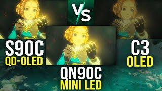 S90C vs QN90C vs C3 SDR Gaming Comparison | Which 4K Upscaled Zelda Best?