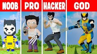 WOLVERINE MINECRAFT STATUE BUILD CHALLENGE - NOOB vs PRO vs HACKER vs GOD