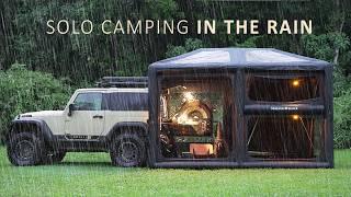 SOLO Camping in HEAVY RAIN [ Giant 2 STORY TENT shelter, Cosy Comfort, relaxing ASMR ]