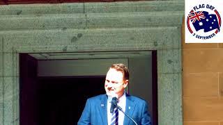 Lord Mayor Adrian Schrinner Flag Day speech in King George Square Bne. First held in Brisbane 1988