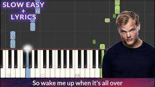 Avicii - Wake Me Up SLOW EASY Piano Tutorial + Lyrics