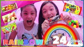 WE ONLY ATE RAINBOW FOODS FOR A DAY | Camping Outside with Rainbow Dash | Aurea & Alexa