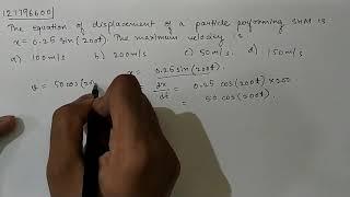 The equation of displacement of particle performing S.H.M. is x = 0.25 sin (200 t).