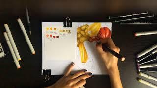 Tutorial Autumn Vegetables. Speed Painting with Markers