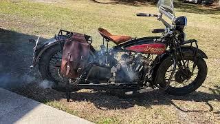 Oil sumped 1931 Indian 101 Scout antique motorcycle.