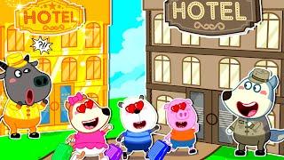 Vacation at the CARDBOARD Hotel! | Compilation Of Funny Cartoons | Teamwork  Wolfoo Kids Cartoon