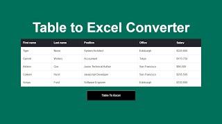 Export HTML Table to Excel using JavaScript