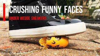 Stepping on funny faces fruites with wedge sneakers #shoes #crush #asmr #heels #funny