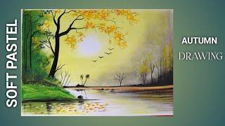 Soft Pastel Drawing How to Draw (step by step) Misty Autumn Forest Landscape Painting/Drawing