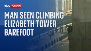 Barefoot man holding Palestinian flag climbs Elizabeth Tower