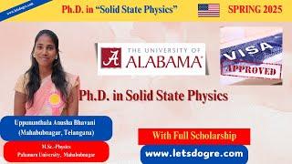 ⁣Alabama-Tuscaloosa, USA || PhD Admit in Solid State Physics with full Scholarship