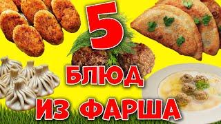 5 РЕЦЕПТОВ ИЗ ФАРША, взрыв вкуса!  Чебуреки, Хинкали, Мясные Зразы, Гречаники, Суп с фрикадельками.