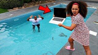 DAD'S MACBOOK PRO IN OUR SWIMMING POOL PRANK!!