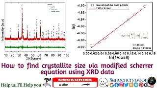 Find the crystallite size via modified scherrer equation using XRD data