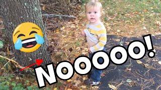 Little boy goes pee on a tree for the first time in YEARS!