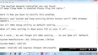 The Realtek Network Controller was not found.  If Deep Sleep Mode is enabled Please Plug the Cable.