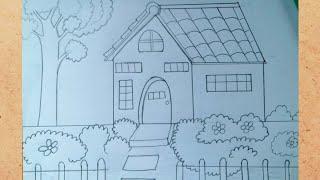 House drawing with pencil || house  scenery drawing easy