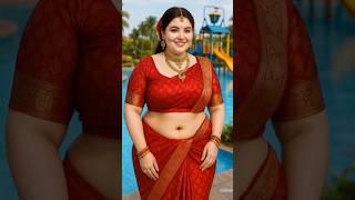 AI Queen in Red Saree  | Desi Beauty Takes Over the Waterpark #lalsaree