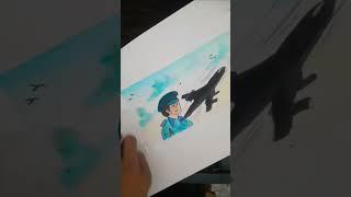 pilot and plane art. Please subscribe my channel. #art #artist #watercolor #viralvideo #subscribe