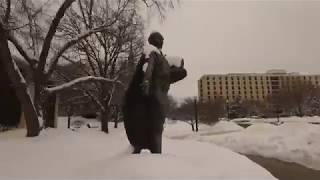 A snowy walk across the Creighton University campus