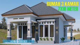 Desain rumah minimalis sederhana tapi mewah Denah 7x16 meter 3 kamar tidur 1 lantai