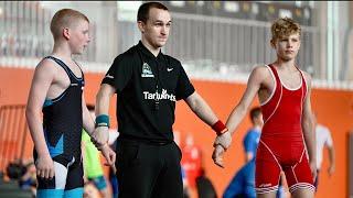 U17 Karl-Marten Sikk (EST) vs Laur Kits (EST) 51kg. Greco-roman boys youth wrestling.