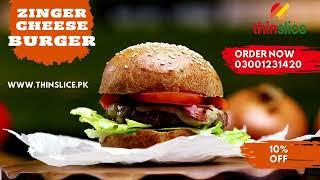 Zinger cheese burger by thinslice pizza Karachi order now 03001231420