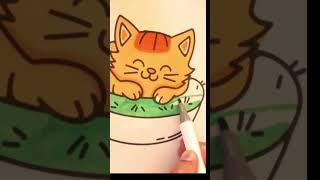 Jade summer coloring therapy with ohuhu markers  #shorts #art #cat #cute