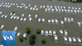 Overflowing River Swamps Cars in India | VOA News