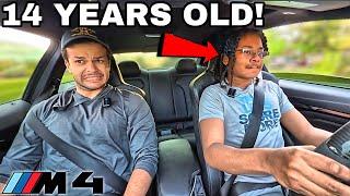 *SCARY* Teaching a 14 Year Old HOW TO DRIVE FAST in a Straight Piped BMW M4 F82 [LOUD EXHAUST]