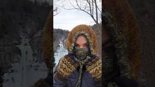 Two-Color knit Hoodola keeping me WARM! #hoodedcowl #knithood #knit