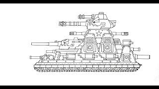 How To Draw Cartoon Tank Monster Hybrid Arta Ratte-44 | HomeAnimations - Cartoons About Tanks