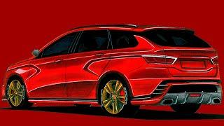 Как нарисовать Ладу Весту универсал | How to draw LADA VESTA SW SPORT | Car Drawing LADA VESTA