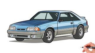 How to draw a FORD MUSTANG 1987 / drawing ford mustang gt 1986 car