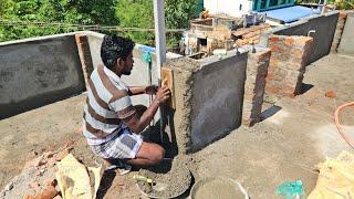 Plastering Techniques_Roof Joined Brick Piller Plastering with Cement|Piller Plastering Construction