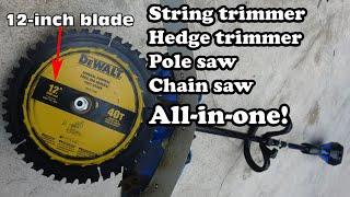 String trimmer hack: Installing a 12-inch miter saw blade. What could possibly go wrong?