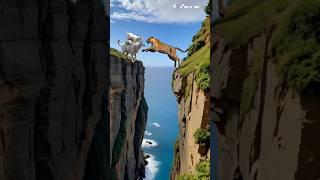  Leopard’s Insane Cliff Jump at Mama Goat Carrying 3 Kids! 레오파드의 미친 절벽 점프. #shorts #goat #leopard