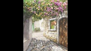 Walk an Alley - Landscape Watercolor (wet-in-wet, Arches rough)NAMIL ART#shorts