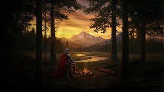 Knight’s Solitude ️ | Medieval Campfire Ambience at Sunset | Music & Nature Sounds for Relaxation