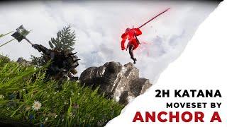 Skyrim SE: Combat Gameplay [2H Katana Moveset from Anchor MCO Animation Package SE | Anchor A]