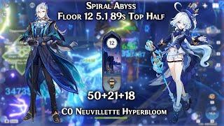 C0 Neuvillette Hyperbloom 89s Top Half Continuous Speedrun | 5.1 Abyss | Floor 12 Genshin Impact