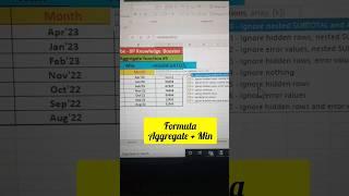 Excel Aggregate function #5 [Min] || Aggregate + Min  || #excel #exceltricks #shorts