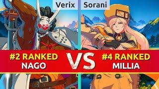 GGST ▰ Verix (#2 Ranked Nagoriyuki) vs Sorani (#4 Ranked Millia). High Level Gameplay