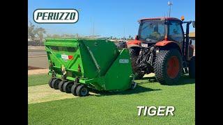 TIGER 2000 Flail Collector Mower performing high quality Cut, Verticut, Collection by PERUZZO