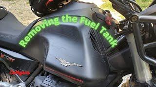 Moto Guzzi V85TT fuel tank removal.