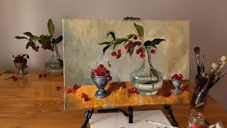 How to Paint Cherries. Step by Step Oil Sketch Painting