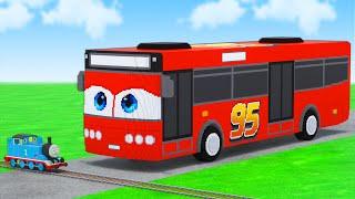 Big & Small Long Bus Lightning McQueen vs Train Thomas in Teardown